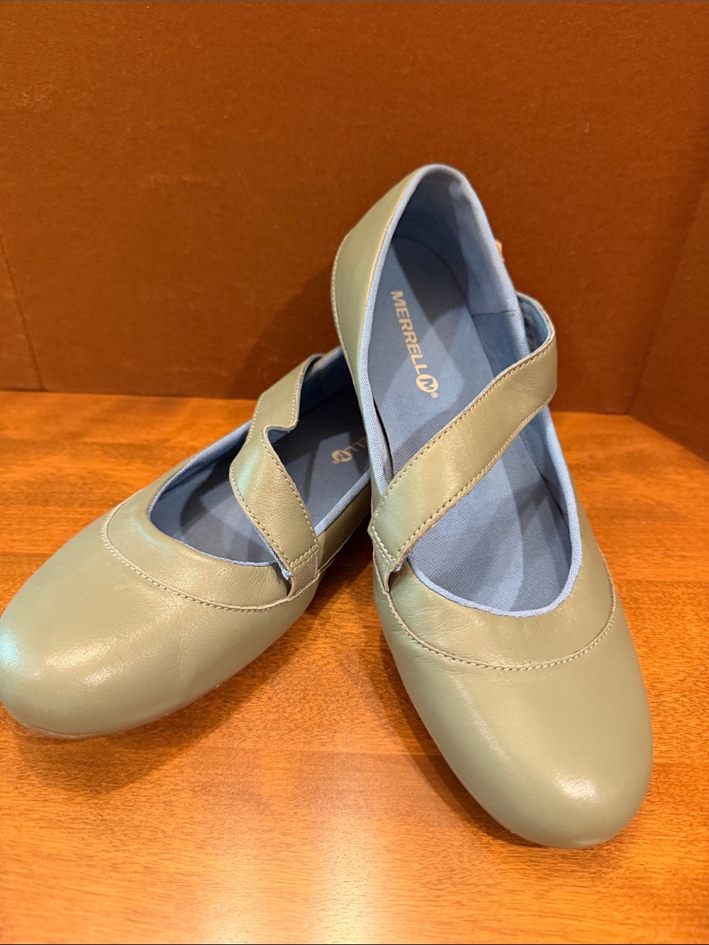 Merrell Women's Sage Green Leather Mary Jane Flats with Strap